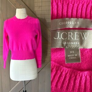 NWOT J.Crew Shrunken Fit Cashmere Crewneck Cropped Hot Pink Sweater Size XS